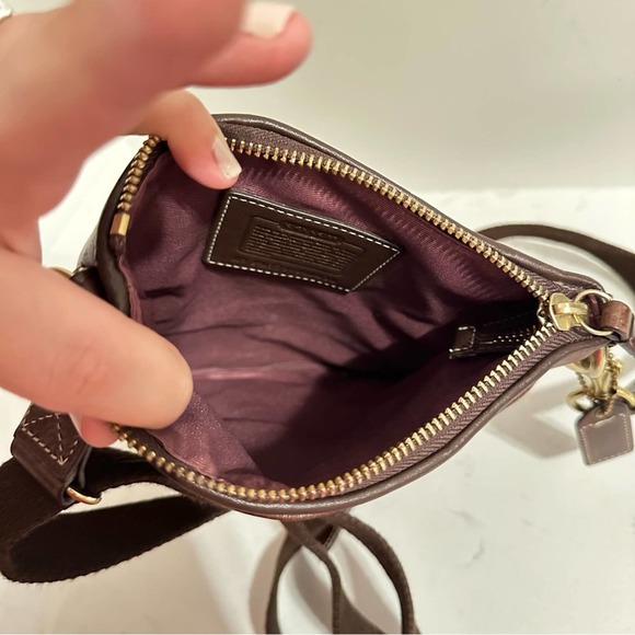 Coach Pink Brown Patchwork Leather Suede Signature Crossbody Purse Shoulder Bag - Picture 8 of 13